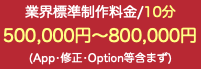 業界標準制作料金/10分 500,000円〜800,000円 (App•修正•Option等含まず)